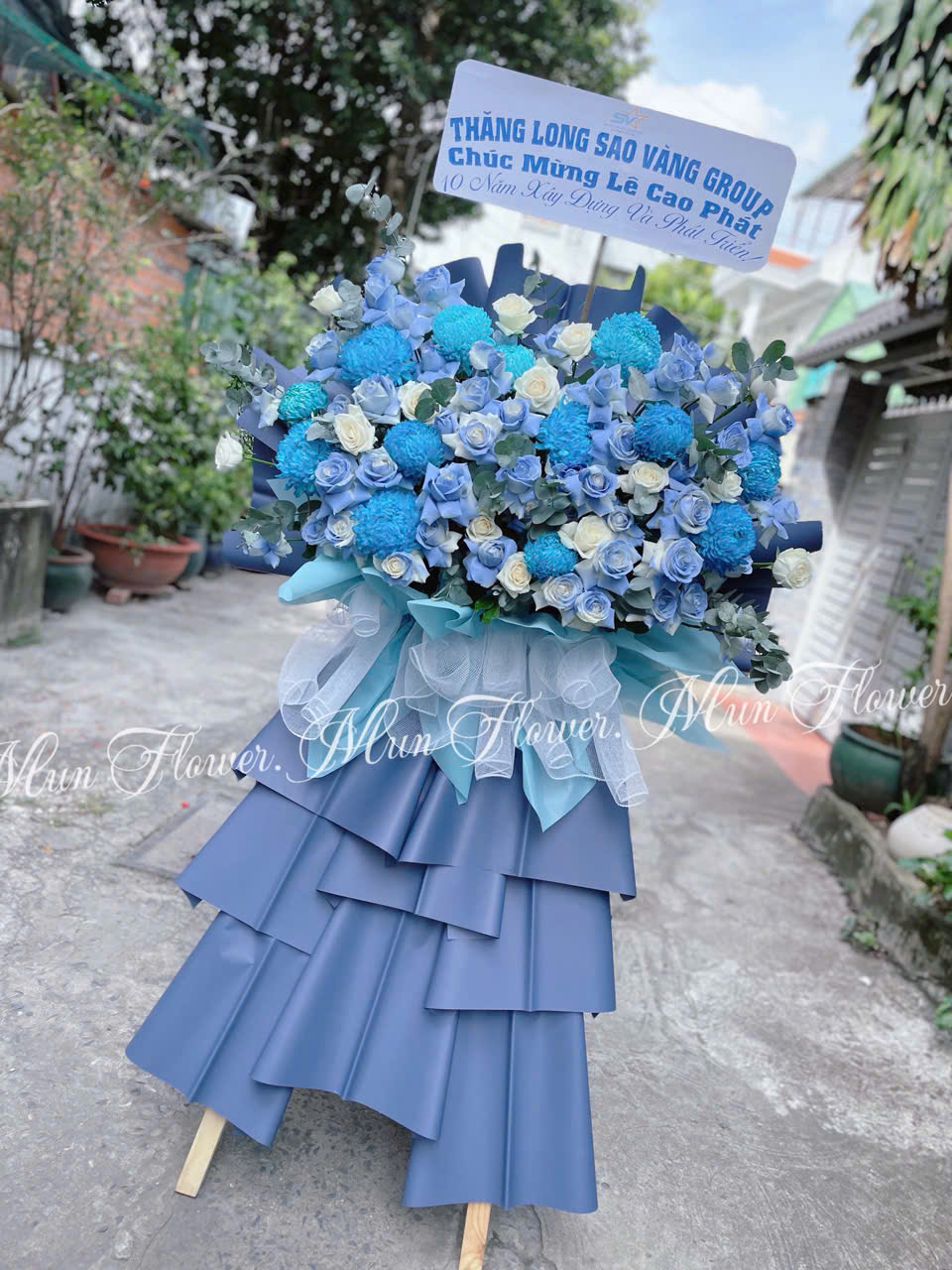 Kệ Hoa Chúc Mừng Khai Trương Xanh Pastel Cao Cấp